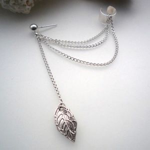 Leaf Dangle Earring and Chain Ear Cuff